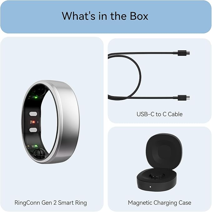 RingConn Gen 2, World’s First Smart Ring with Sleep Apnea Monitoring, No APP Subscription, 12-Day Battery Life, Stress/Heart Rate/Women's Health Tracker, Android & iOS Compatible (Silver, Size 10)