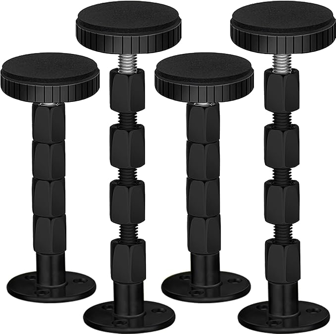 Adjustable Threaded Headboard Stoppers/Bumper Against Wall, 4 Pack Behind Bed Frame Protector Antishake Tool, Bed Shake Support Stabilizer Device for Anti-Knocking,Banging, Metal (Black 27-138mm)