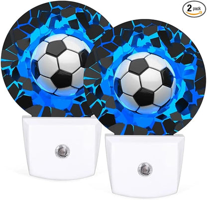 Plug-in Led Night Light with Auto Dusk to Dawn Sensor for Boys Girls Room Decor, 3D Blue Soccer Ball Wall Lamp Nightlights for Hallway,Bedroom, Kids Room, Kitchen, Stairway, (0.5W, 2 Pack)