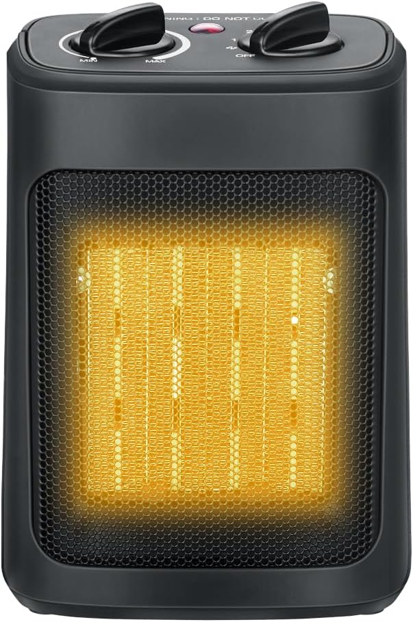 Space Heater, 1500W Electric Heaters Indoor Portable with Thermostat, PTC Fast Heating Ceramic Room Small Heater with Heating and Fan Modes for Bedroom, Office and Indoor Use，12IN