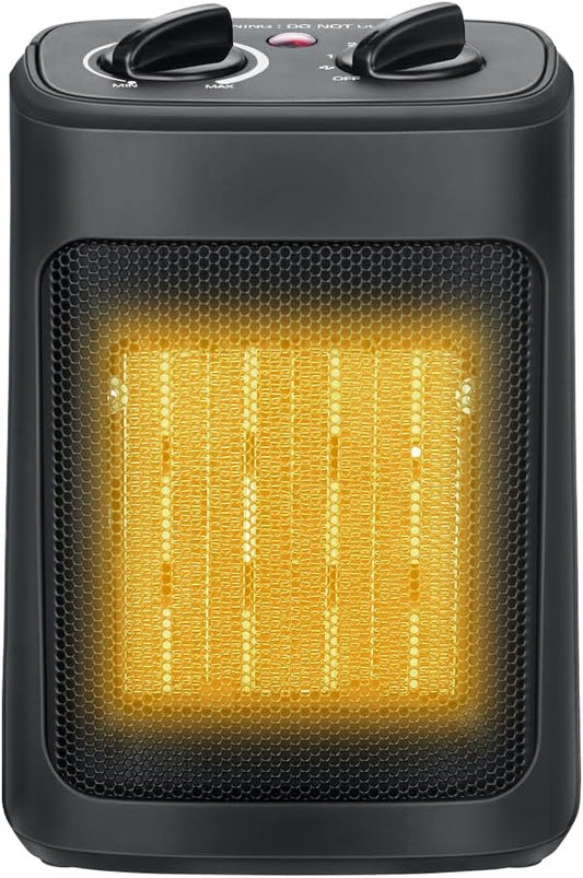 Space Heater, 1500W Electric Heaters Indoor Portable with Thermostat, PTC Fast Heating Ceramic Room Small Heater with Heating and Fan Modes for Bedroom, Office and Indoor Use，12IN