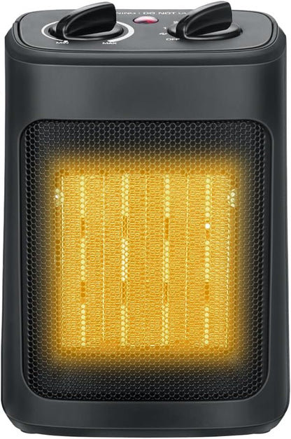 Space Heater, 1500W Electric Heaters Indoor Portable with Thermostat, PTC Fast Heating Ceramic Room Small Heater with Heating and Fan Modes for Bedroom, Office and Indoor Use，11IN