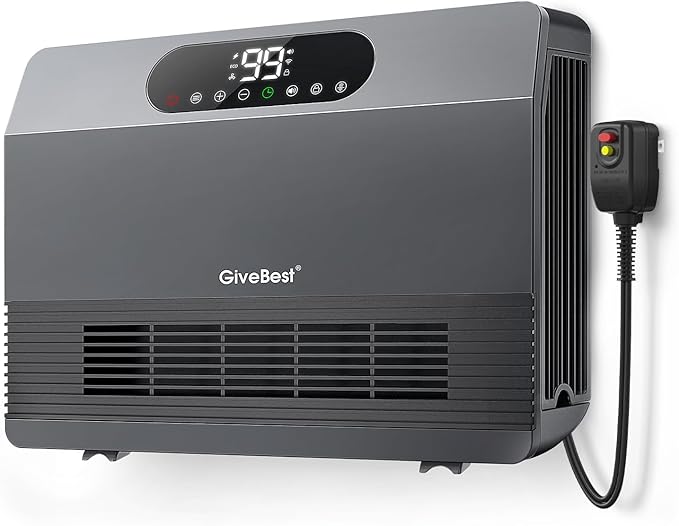 GiveBest Smart Wall Heater, 1500W Fast Heating Space Heater for Bedroom, Electric Space Heater with Thermostat for Indoor Use, Easy Wall Mounted, On/Off Timers, Compatible with Alexa, ALCI Plug, Grey