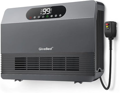GiveBest Smart Wall Heater, 1500W Fast Heating Space Heater for Bedroom, Electric Space Heater with Thermostat for Indoor Use, Easy Wall Mounted, On/Off Timers, Compatible with Alexa, ALCI Plug, Grey