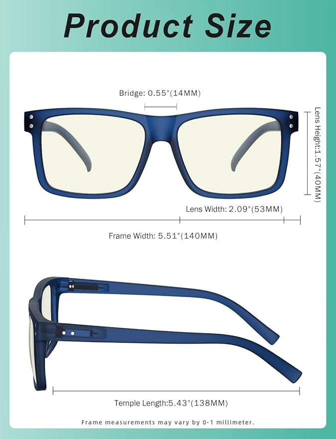 Eyekepper Oversized Reading Glasses Square Large Blue Light Readers for Men Women - Blue +3.50