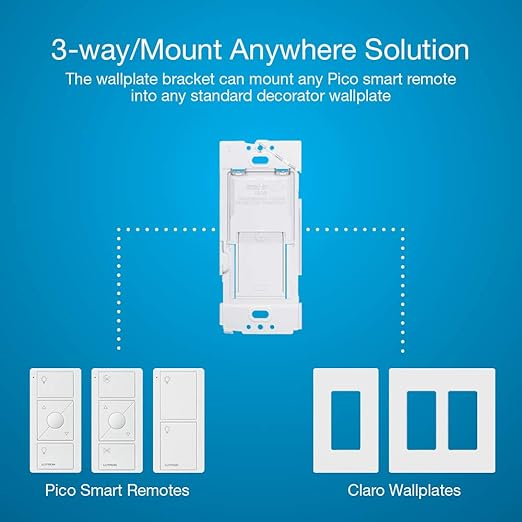 Lutron Caseta Smart Switch 3-Way Kit, with Pico Remote, Wallplate, Wall Bracket for LED Lights and Fans, 5 Amp, Neutral Required, P-PKG1WS-WH