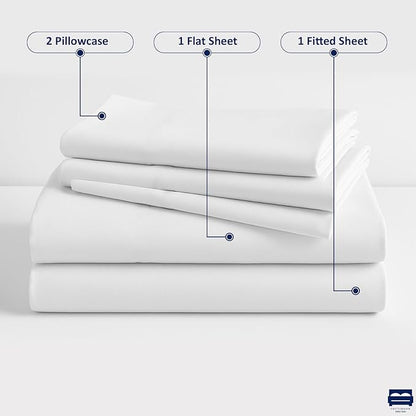 Cottingon 33"x75" Cot Sheet and Pillow Case 4 Piece Set, 100% Egyptain Cotton Soft Bedding Perfect for Rollaway, Folding, Guest Bed Frame, Fits Upto 7" Deep Mattress, White Solid
