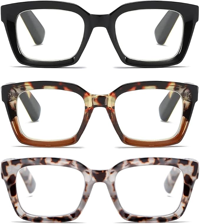 Readers for Women Oprah Style Square Reading Glasses with Spring Hinge Blue Light Blocking for Men Ladies