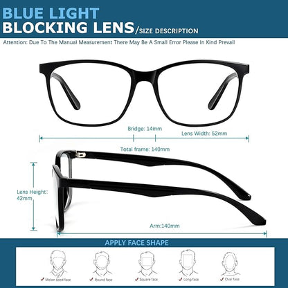 Blue-Light Blocking Glasses Computer Reading/Gaming/TV/Phones Glasses Fashion Anti Eyestrain UV Glasses for Women Men(H1-Black+Baohua)