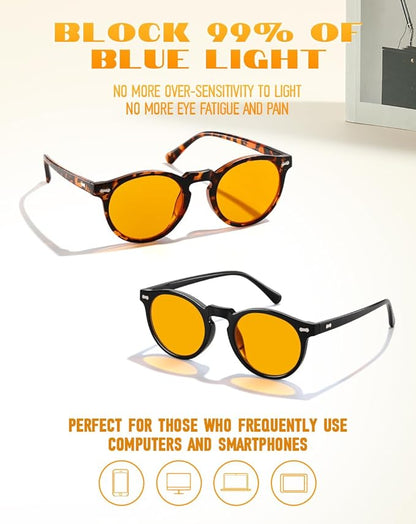Amber 99% Blue Light Blocking Computer Reading Glasses Orange Lens for Better Sleep, Eye Strain Men Women Sun Readers