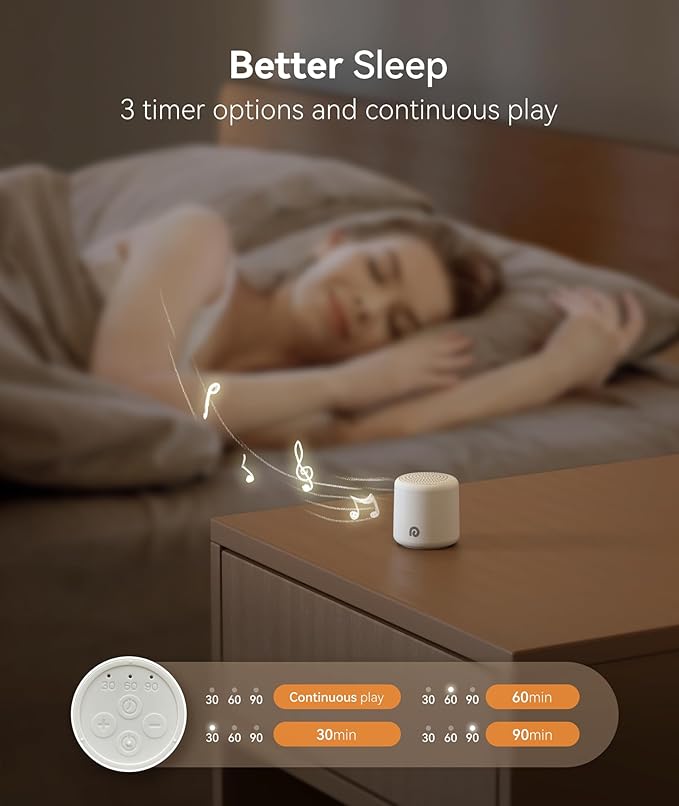 Dreamegg Portable Travel White Noise Machine for Sleep, Features Powerful Battery, Egg-Sized, 16 Nature Sounds, Timer, for Baby Adults Office Privacy Home Gift, Cream