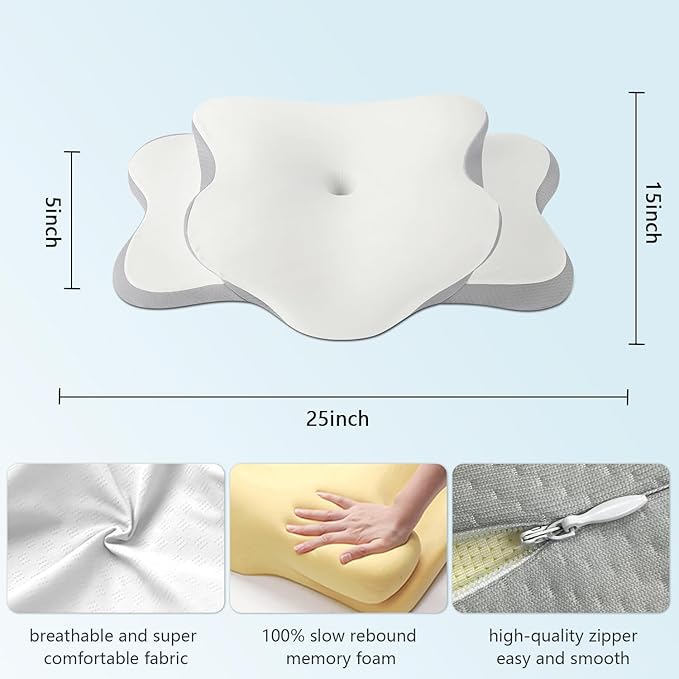 Ergonomic Pillow for Sleep Apnea, Neck Pain, and Snoring Relief | Cervical Neck Pillow for Side Sleepers | Orthopedic Memory Foam with Ergonomic Support, White