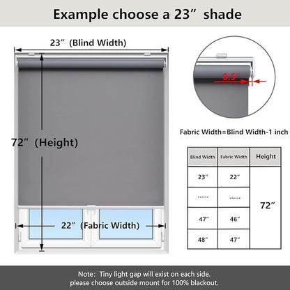 AOSKY Cordless Roller Shades Blackout Blinds for Windows Room Darkening Rolled Up Shades with Spring System, UV Protection Window Shades Door Blinds for Home and Office (47" W x 72" H, Grey)