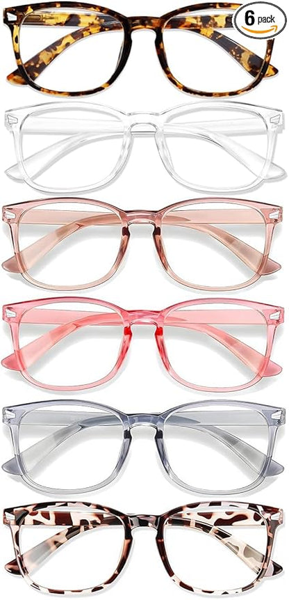 Blue Light Glasses for Woman Men | 99% Blue Light Blocking Glasses for Computer Gaming TV Phone Screen Square Frame | Anti Eyestrain & UV Glare Protection - 6 Pair