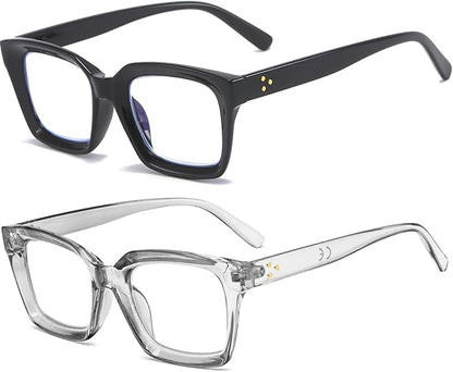 REAVEE 2 Pack Oprah Style Oversized Reading Glasses for Women Men Blue Light Blocking, Ladies Stylish Retro Square Large Computer Readers (Black/Grey 1.75x)