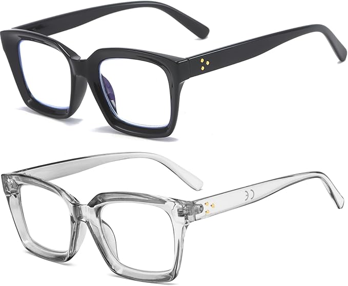 REAVEE 2 Pack Oprah Style Oversized Reading Glasses for Women Men Blue Light Blocking, Ladies Stylish Retro Square Large Computer Readers (Black/Grey 2.5x)
