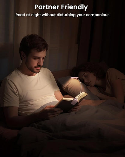 Glocusent 26 LED Book Light, 1200 mAh 90 Hrs Lasting Rechargeable Reading Light, 5 Amber Colors & Stepless Dimming Book Reading Light - Portable Clip on Light for Book Lovers Kids-Pink