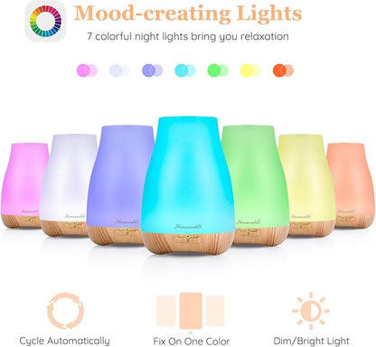 Aromatherapy Essential Oil Diffuser for Room: Air Humidifier Aroma Scent Cool Mist Diffusers Colorful Light Cute Mini Small Waterless Auto Off Ultrasonic for Home Bedroom