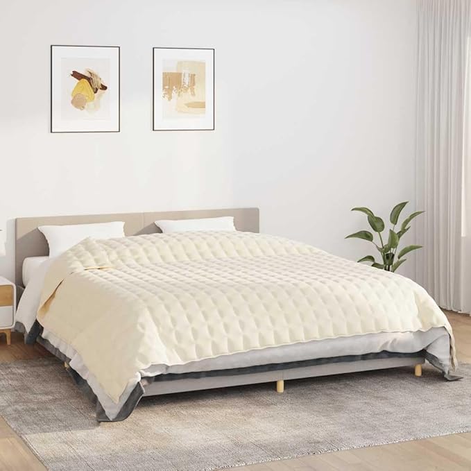 Light Cream Weighted Blanket King Size, Brushed Polyester Microfiber Reversible Design for Adults, Breathable Material with Calming Effect, Machine Washable for Relaxation