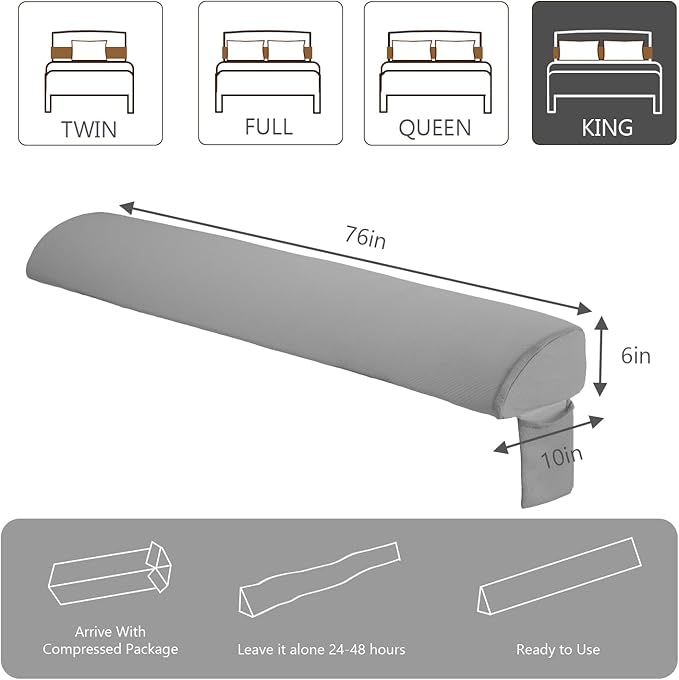DUMOS Bed Wedge Pillow for Headboard & Mattress Gaps, 76-inch Long - Supportive Wedge Pillow with Side Pockets, Bed Wedge for Back Pain Relief, Reading & Sleeping, Removable Washable Cover