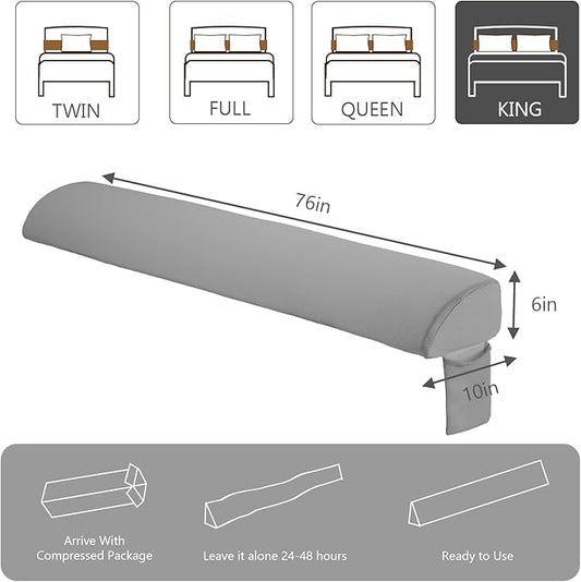 Sweetcrispy King Size Bed Wedge Pillow for Headboard, Modern Stylish Pillow to Fill Gap Between Headboard and Mattress, Bed Gap Filler, Grey