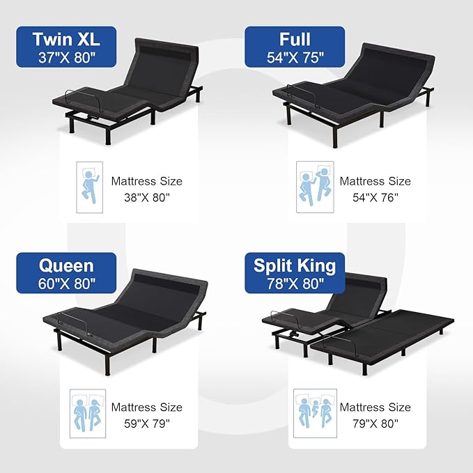 Vipbear Full Adjustable Bed Frame with Mattress, 12 Inch White Gel Memory Foam Firm Mattress in Box, Adjustable Bed Base with Pillow-Tilt,APP Control, Updated Electric Beds with USB,Wireless Remote