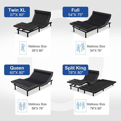 Vipbear Full Adjustable Bed Frame with Mattress, 12 Inch White Gel Memory Foam Firm Mattress in Box, Adjustable Bed Base with Pillow-Tilt,APP Control, Updated Electric Beds with USB,Wireless Remote