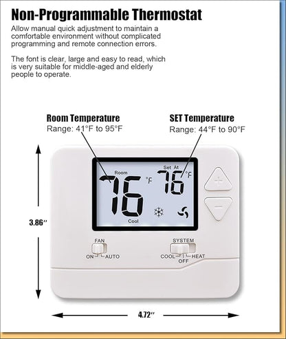 Non Programmable Thermostat, Single-Stage 1 Heat 1 Cool, Simple Digital Thermostats for Home