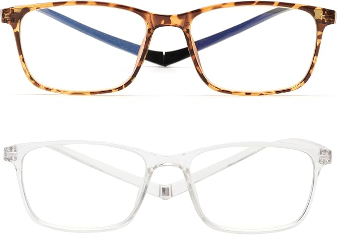 JM 2 Pack Magnetic Reading Glasses for Men Women, Hang Neck Blue Light Blocking Computer Readers Tortoise & Clear +1.25