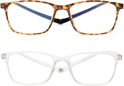 JM 2 Pack Magnetic Reading Glasses for Men Women, Hang Neck Blue Light Blocking Computer Readers Tortoise & Clear +1.25