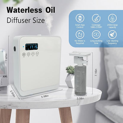 Smart Aroma Diffuser for Home & Business, 1200ml Waterless Essential Oil Diffuser with App Control, Covers Up to 2000 Sq.Ft, Pure Essential Oil Only for Hotel, Office, Spa