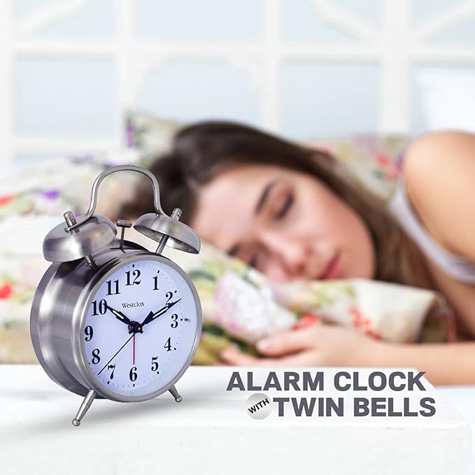 Westclox -Big Ben Twin Bell Alarm Clock | Loud Alarm Clock for Heavy Sleepers | Battery Operated Metal Clock with Backlight for Bedside Table, Bedroom, Kids Room, Desk (Silver, 4")
