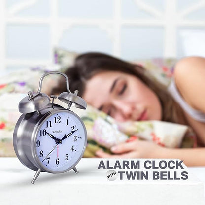 Westclox -Big Ben Twin Bell Alarm Clock | Loud Alarm Clock for Heavy Sleepers | Battery Operated Metal Clock with Backlight for Bedside Table, Bedroom, Kids Room, Desk (Silver, 4")