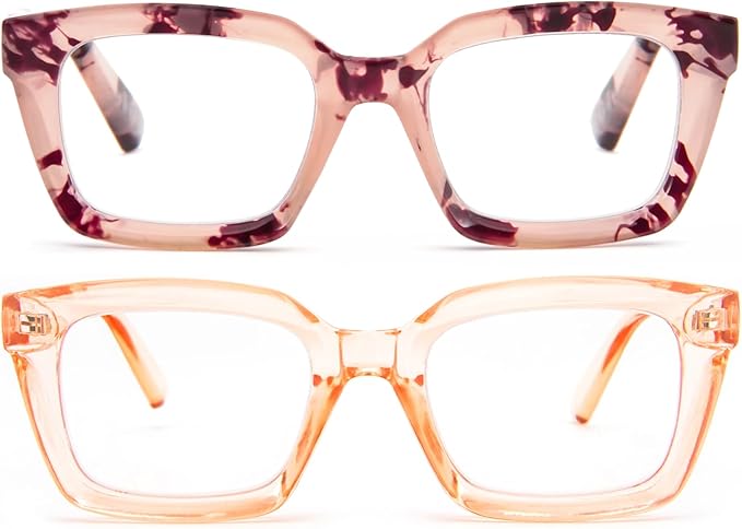 REAVEE 2 Pack Oprah Style Oversized Reading Glasses for Women Men Blue Light Blocking, Ladies Stylish Retro Square Large Computer Readers (Pink Leopard/Tea 3.5x)