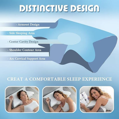 Sleep Apnea Pillow, Ergonomic Pillow for Neck Pain Relief, 2 in 1 Neck Support Pillow for Sleeping, Breathable Comfortable,Reducing Snoring byto 68%, for Side & Back Sleepers (Black)