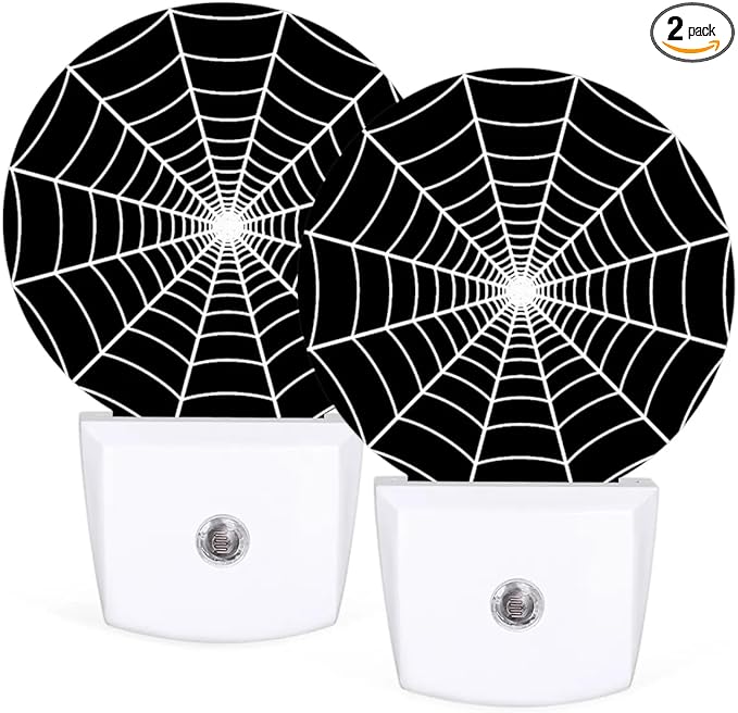 Black Spider Web Plug-in Led Night Light with Auto Dusk to Dawn Sensor for Boys Girls Room Decor, Wall Lamp Nightlights for Hallway,Bedroom, Kids Room, Kitchen, Stairway, (0.5W, 2 Pack)