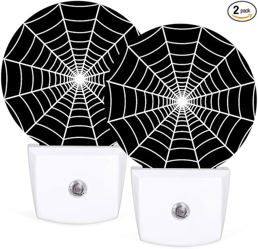 Black Spider Web Plug-in Led Night Light with Auto Dusk to Dawn Sensor for Boys Girls Room Decor, Wall Lamp Nightlights for Hallway,Bedroom, Kids Room, Kitchen, Stairway, (0.5W, 2 Pack)
