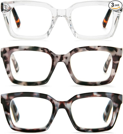 DXYXYO Reading Glasses 0.50 Women Blue Light Blocking Oversized Square Computer Readers 3 Pack Fashion Oprah Style