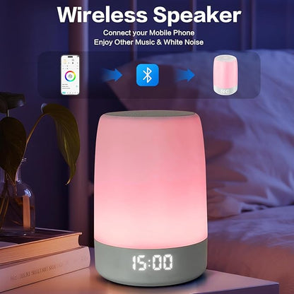 Sound Machine White Noise Machine with 32 Soothing Sounds, Bluetooth Speaker Alarm Clocks for Bedrooms with Wake up Light, Night Light for Kids, App Control Birthday Gifts for Teenage Girls Boys Women
