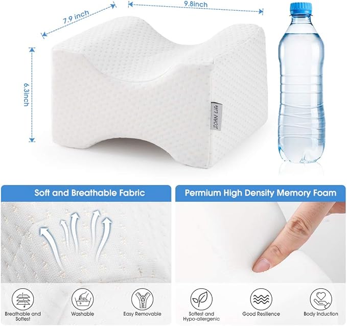 ZOAN Knee Pillow for Side Sleepers, Memory Foam Knee Pillow, Leg Pillows for Side Sleeping for Hip, Back and Sciatica Pain Relief