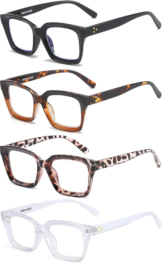 REAVEE 4 Pack Oprah Style Oversized Reading Glasses for Women Men Blue Light Blocking, Ladies Retro Stylish Square Large Computer Readers 1.25x
