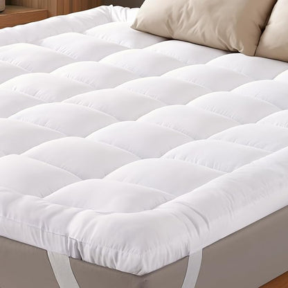 Ultra Soft Full Size Mattress Topper - Cloud-Like Mattress Pad for Back Pain Relief - Breathable Cooling Material for Hot Sleepers, White