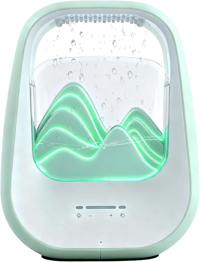 8-in-1 White Noise Sound Machine with Waterfall Design Essential Oil Diffuser Rain Sound Machine with Humidifier, Night Light, Help Stress Relief for Bedroom Office Decor Gift, Green
