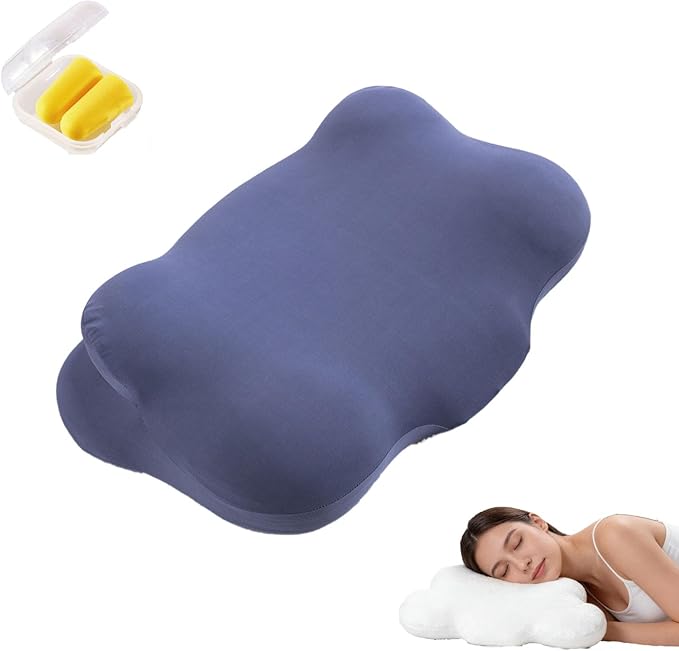 Cloud Pillow, Ergonomic Memory Foam Pillows – Dual Height Contour Cervical Support with Breathable Cover, Cervical Neck Support Pillow, for Side, Back and Stomach Sleepers (Navy Blue)