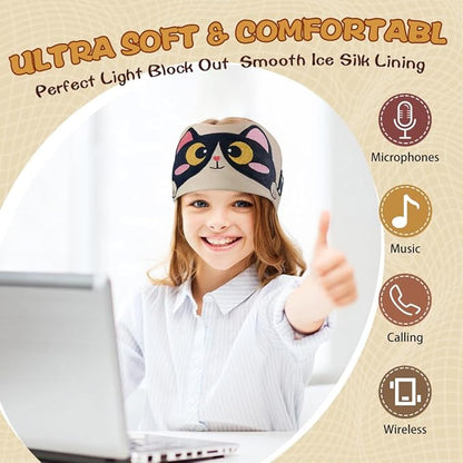 Kids Headband Headphones,Toddler Bluetooth Sleep Mask,Adjustable Wireless Headphones with Wired Playback Type-C Jack Suitable for Study, Travel and Sleep(Beige)