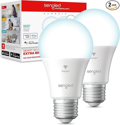 Sengled Smart Light Bulbs, 100W Equivalent WiFi Light Bulb, 1500LM High Brightness Smart Bulbs That Work with Alexa Google, Dimmable A19 Daylight 5000K Alexa Light Bulb, CRI>90, No Hub Required, 2Pack