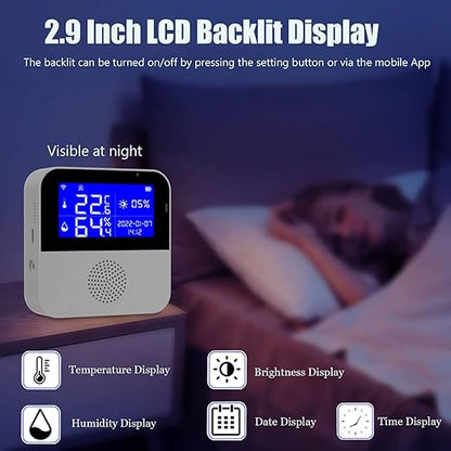 WiFi Thermometer Hygrometer with Waterproof Probe: Smart Temperature Humidity Sensor with LCD Backlit Screen & Calibration Function, App & Buzzer Alert, Indoor Temperature Monitor for Home Pet