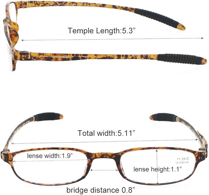 Tortoise Blue Light Blocking Reading Glasses(Flexible and Lightweight) Plastic Portable Readers