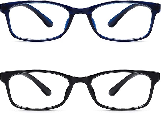 EYEURL 2-Pack Reading Glasses Blue Light Blocking Readers for Women-TR90 Lightweight Computer Reading Glasses Stylish Rectangular Frames Eyeglasses,0.0