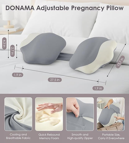 DONAMA Memory Foam Pregnancy Pillow- with Adjustable Air Bag for Back/Legs/Belly/HIPS Support, W-Shaped Pregnancy Wedge Pillows for Sleeping, Cooling Maternity Body Pillow for Pregnant Women